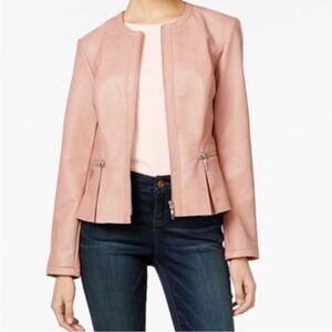 INC peplum pink faux leather jacket size Large